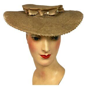 19th C. Sun Hat American Flat Crown Hat Button off C 1840-1890 Victorian